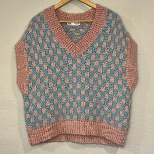 Zara wool alpaca blend checked sweater M